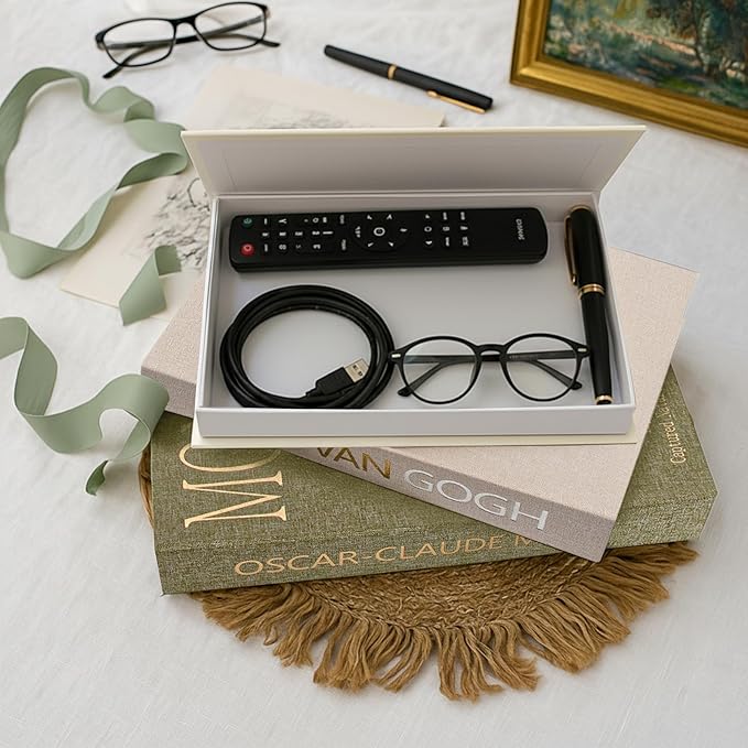 Aesthetic Decorative Books for Home Decor w. Wood Bead - Set of 3 Linen Fake Books for Decoration, Coffee Table Book Box Decor for Mantle/Bookshelf/Farmhouse/Entryway/Nightstand