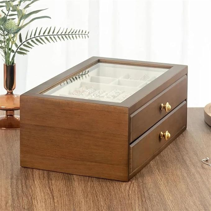 Ring Box Solid Wood Multi Layer Drawer Type Storage Box Makeup Box Cosmetic Containers Desktop Stationery Organizer Earrings Jewelry Ring Boxes for Jewellery