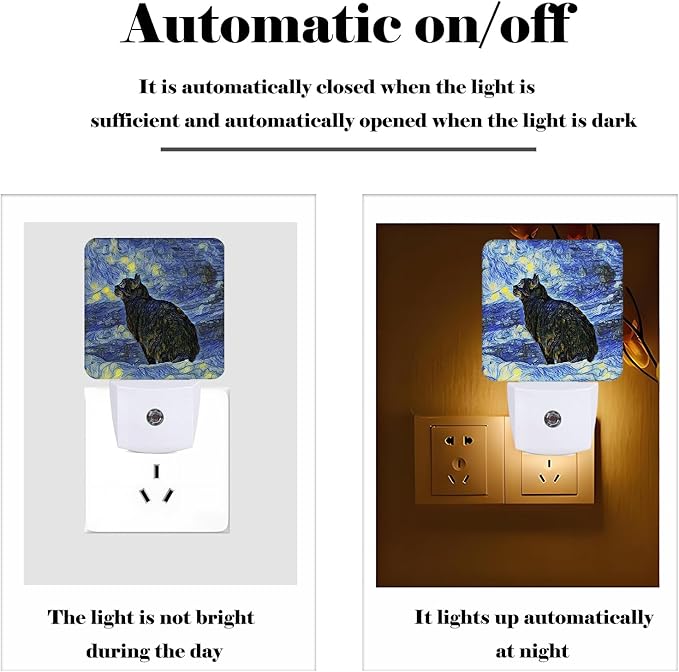 Black Cat Night Light,Plug Into Wall for Boys Girls Bedroom Decorative Square Night Light Lamp 0.5w Sleep Friendly