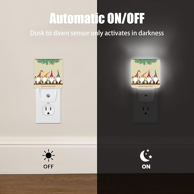 Christmas Santa Claus Dusk to Dawn Night Light, Auto Sensor Lamp Home Indoor Stairway Kitchen Corridor, Night Lights Plug into Wall Decor, Boys Girls Women Men Room Gifts