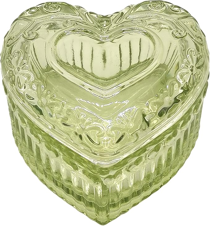 Glass Jewelry Box Heart Shape Cute Box for Storage Ring Earring Trinket Vintage Jewelry Organizer Decorative Gift for Women Girls-GRB003-Green