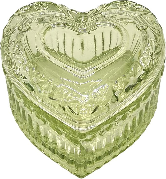 Glass Jewelry Box Heart Shape Cute Box for Storage Ring Earring Trinket Vintage Jewelry Organizer Decorative Gift for Women Girls-GRB003-Green