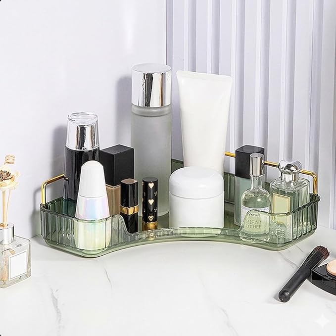 Multi-Tier Corner Countertop Organizer Rack, Makeup Organizer Countertop, Bathroom Counter Organizer, for Skincare and Cosmetics, Ideal Vanity Gift (Transparent Green, 1-Tier)