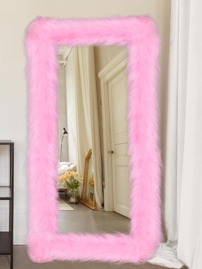Geelin Full Length Mirror Cover 59 x 16 Inch Universal Ultra Soft Non Slip Design Fluffy Length Standing Mirrors Cover Decoration for Bedroom Cloakroom Women Gifts(Pink)
