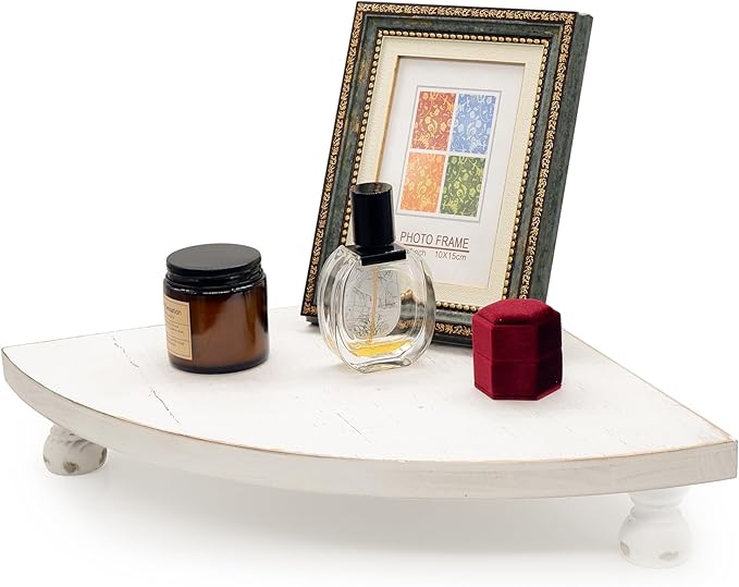 Corner Counter Wood Shelf, Rustic Pedestal Stand, Farmhouse Corner Shelves Stand, Tray Riser for Coffee Bar, Bathroom Countertop Organizer Corner, Centerpiece Display Riser for Kitchen, Bathroom