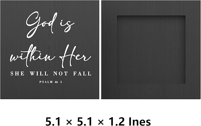 God Is Within Her Bible Verse Artwork Black Wood Box Sign Rustic Farmhouse Style Psalm 46 : 5 Christian Wood Block Plaque 5 X 5 Inches Home Office Desk Sign Decor for Presents