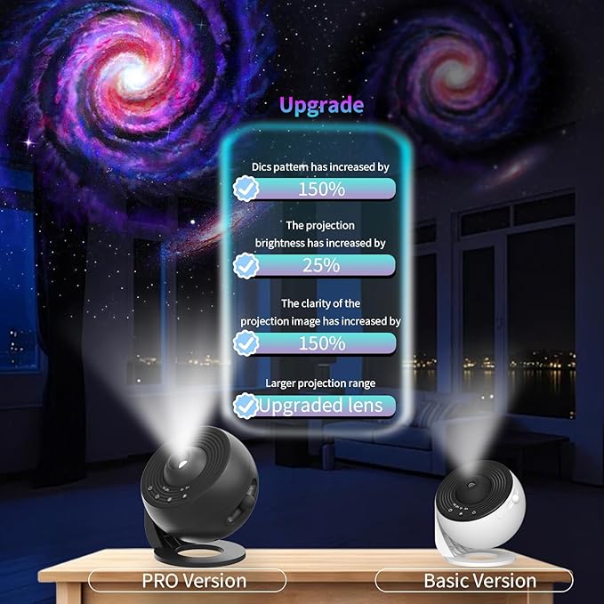 Galaxy Projector Pro for Bedroom,13 in 1 Planetarium Star Projector with Solar System & Constellation,Ceiling Night Light with Timer,LED Space Galaxy Lamp Bedroom Room Decor for Adults Kids - Black