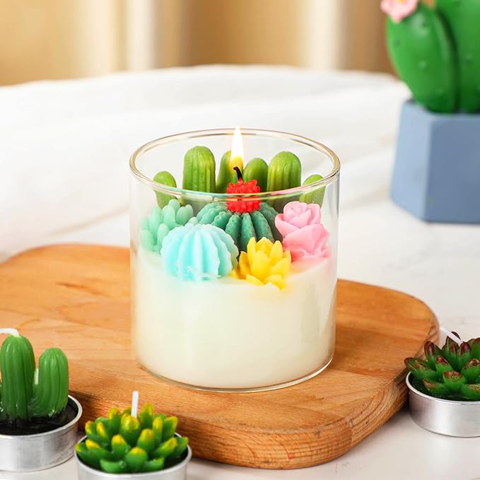 Tondiamo Succulent Cactus Candles Gift, 3.15 Inch Scented Decorative Terrarium Plant Candles Votive for House Warming Wedding Baby Shower Spa Home Decoration Christmas Gifts, Pastel