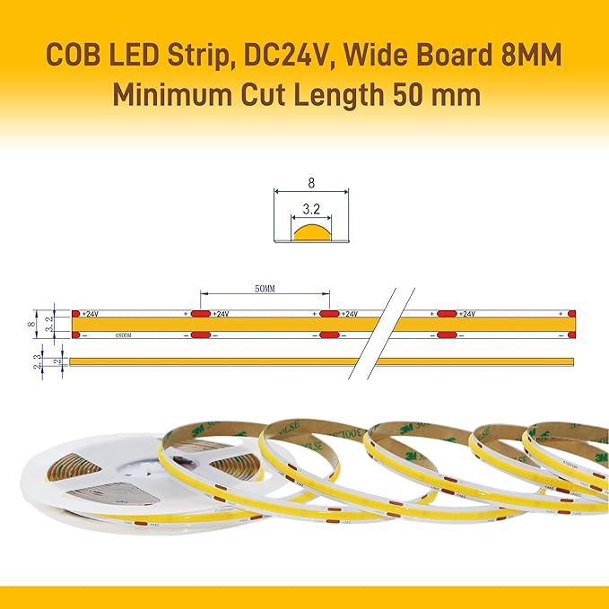 Pandery COB LED Strip Lights Natural White,24V Dimmable led Light Strip KIT with Remote and app Control,4000K 9.84FT/3m 8mmwide Ra>90 Cuttable Flexible Strip Lights for Bedroom,Wardrobe,Cabinet