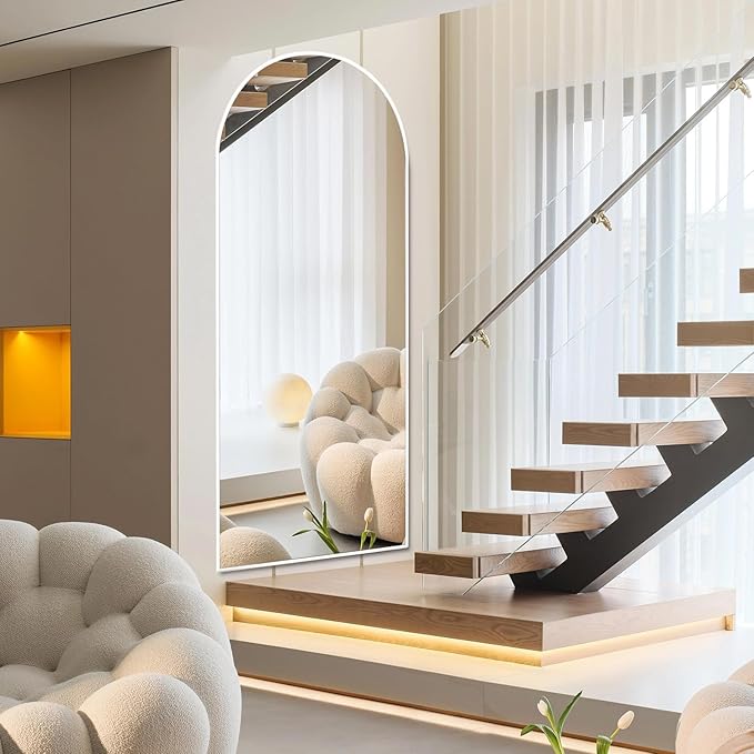 Rowjut Floor Mirror Arched Full Length Mirrors, Mirror Full Length Standing Hanging or Leaning Against Wall, 59"x18" Large Full Body and Wall Mounted Mirror for Bedroom Living Room, Silver