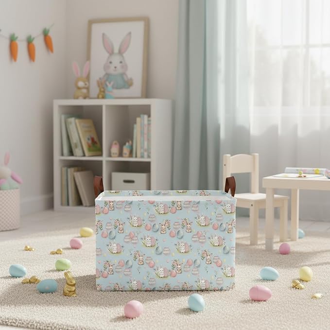 Large Rectangular Cute Kid Easter Basket Empty Bunny Eggs Easter Basket Gift Spring Room Storage Organizer Décor (E-09)