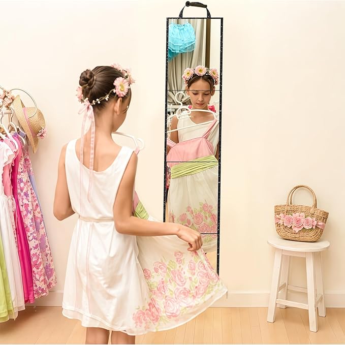 Foldable Full Length Mirror 2-in-1 Wall-Mounted or Tabletop Mirror, Portable Travel Mirror with Handle for Dance Home Bedroom Wardrobe Stage Makeup Checks Camping Outdoor Use (47" x 12.5", Four-Fold)