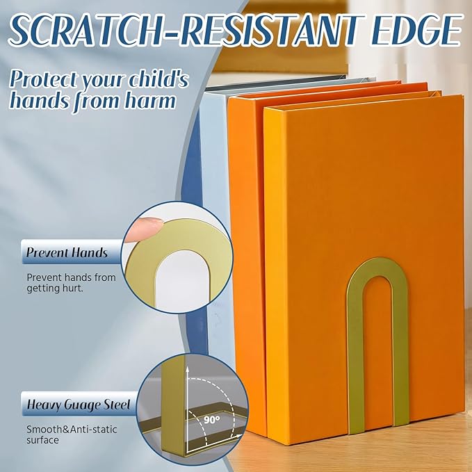 Chunful 6 Pcs Gold Book Ends for Shelves Decorative Small Modern Metal Bookends Book Shelf Organizer Minimalist Design Stopper to Hold Books for Home Office(5.5 * 3.75 * 2.25inch)