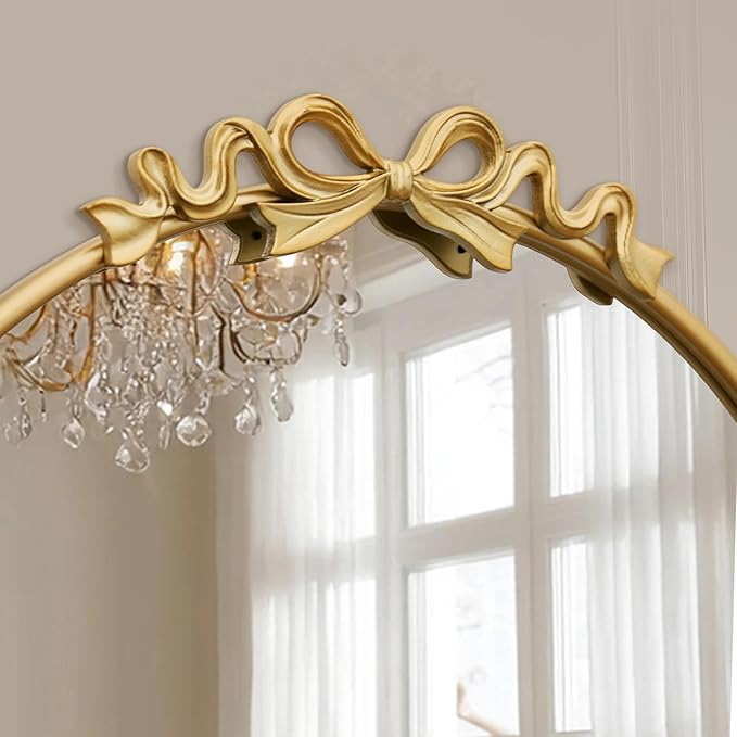 Besdomus Vintage Gold Mirror: 27" Bow Round Wall Mounted Mirror - Baroque Traditional Ornate for Entryway/Fireplace/Bathroom/Hallway - Home Decor for Fashion-Conscious