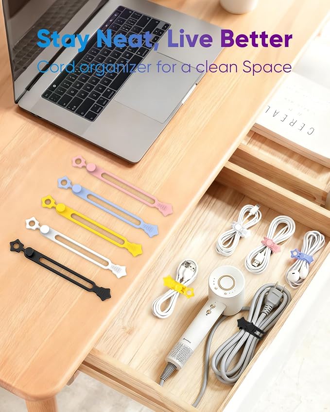 Quick Bind–Silicone Cable Ties Reusable, Cord Organizer for Charging Cables, Data Cables & Computer Wires, Multipurpose Elastic Cable Management Straps for Home,Office,Travel(16pcs,Black)