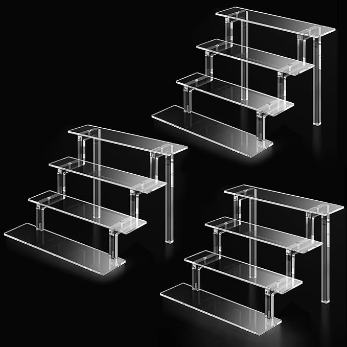 Acrylic Risers for Display, Perfume Organizer Display, 9” Acrylic Shelf Risers for Perfume Cologne Organizer Makeup Nail Polish, Clear Display Stands 4 Tier Display Stand for Collectibles (3 Pack)