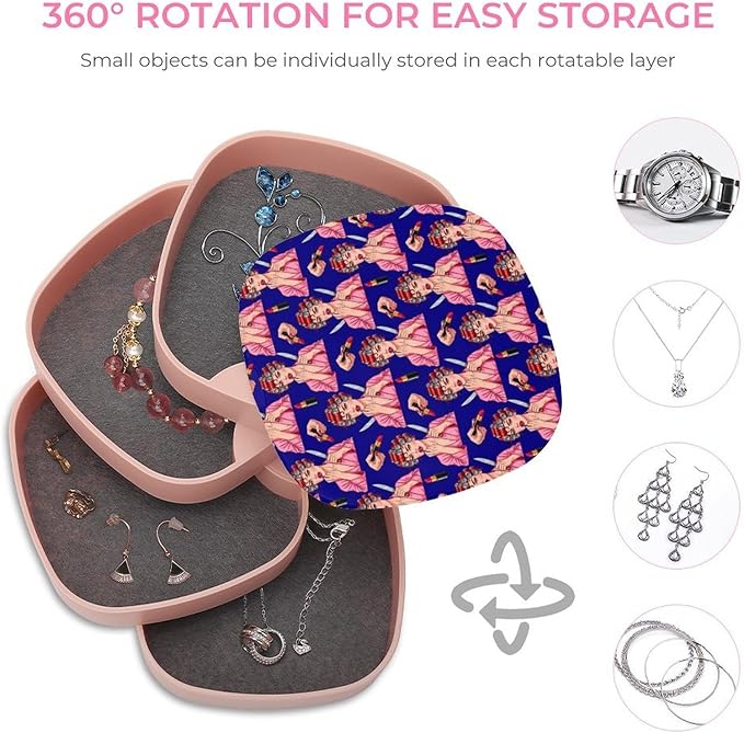 4-Layer Rotating Jewelry Organizer Earring Holder Knife Mirror Goth Gothic Women Girl Make Up Art Rotatable Jewelry Accessory Storage Tray with Mirror