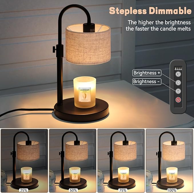 FINCMY Candle Warmer Lamp with Timer, Dimmable Candle Wax Warmer Candle Lamp Warmer with 2 Bulbs, Mothers Day Gifts Birthday Gifts for Women Bedroom Home Decor (Linen-Upgraded)