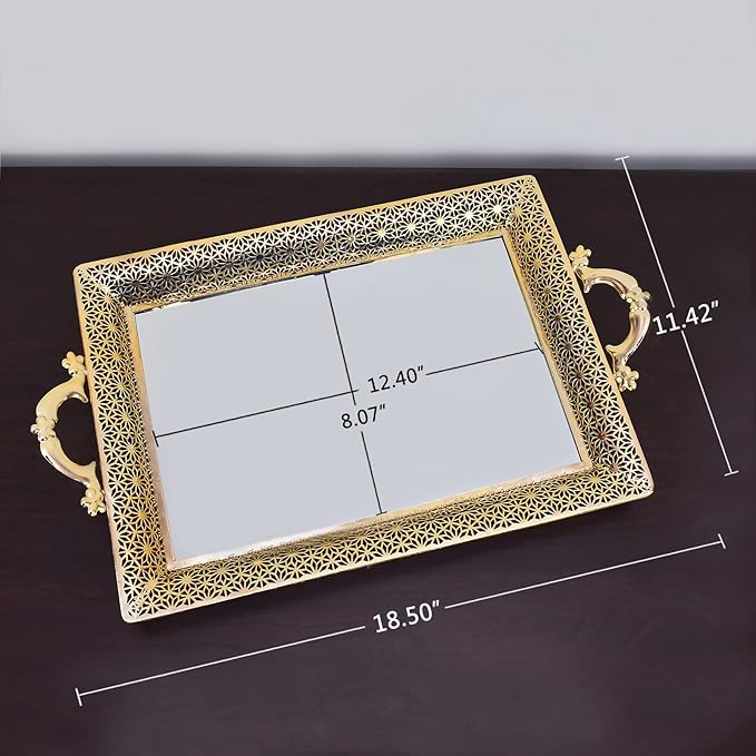Decorative Glass Mirrored Tray Home Decor Vanity Tray for Dresser Make Up Jewelry Organizer Gold Perfume Tray Rectangle