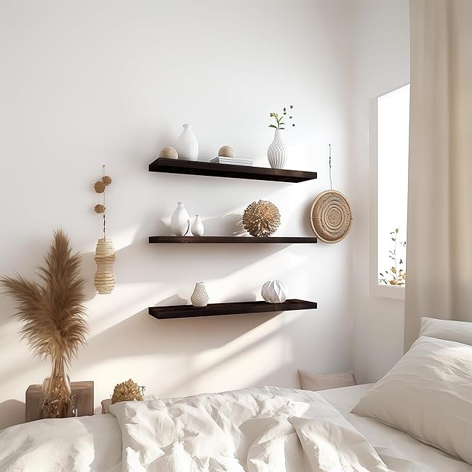 GXYAWPJ 36 Inch Floating Shelves for Wall Rustic Brown Wood Wall Shelves for Bedroom Set of 4