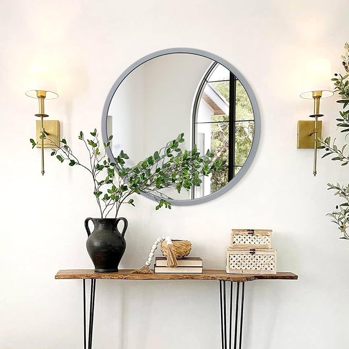 JJUUYOU Circular Wall Mirror Round Mirror Decorativ for Bathroom Circle Mirrors Small Coffee Decor Metal Framed Make up Viintage Mirrors for Farmhouse Living Room Bedroom Dorm 20 Inch