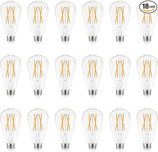 GvvooHome Dimmable E26 Edison Bulbs 2700K Warm White, 6W Equivalent to 60 watt E26 LED Bulb, ST58 Vintage Light Bulbs, 600LM, 90+ CRI, E26 Base, Clear Glass, 18 Pack