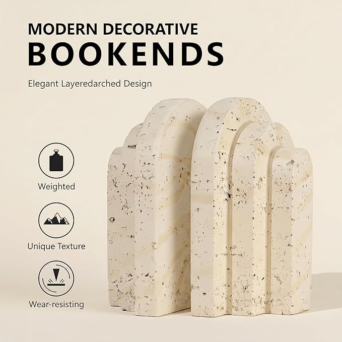 Book Ends for Heavy Books, Decorative Bookends for Shelves, Durable Book Holder & Shelf Decor, Non-Slip Book Stopper, Office Bookshelf Organizer (Set of 2)