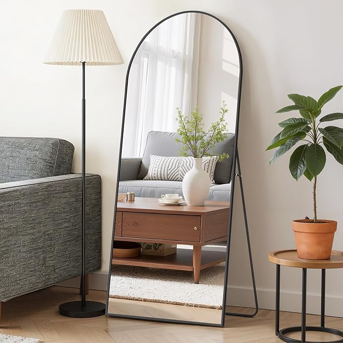 Mirror Full Length 56"x21" Full Body Floor Mirror with Stand, Shatterproof Glass, Aluminum Alloy Frame, Free Standing Wall Mounted or Leaning Arched Mirrors for Bedroom Living Room Entryway