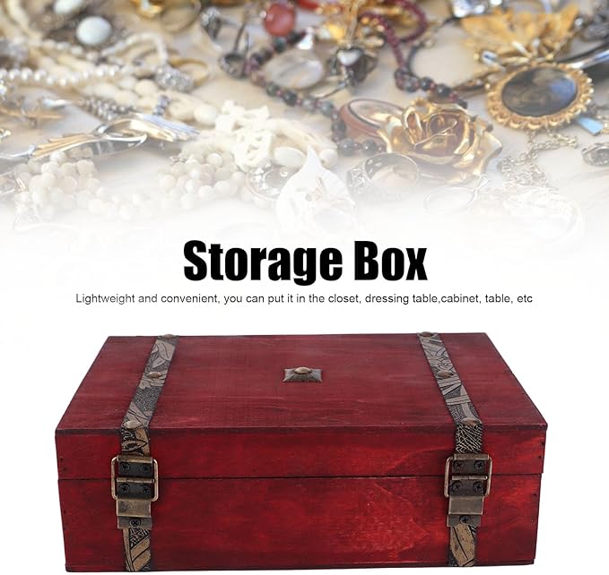Vintage Wooden Jewelry Box with Lock Retro Desktop Storage Organizer for Cosmetics Letters Keepsakes