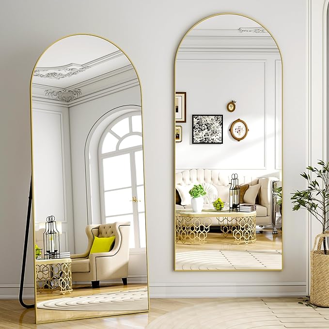 Arched Full Length Mirror 59"x16", Floor Standing Body Mirror with Aluminum Frame,Leaning Hanging for Bedroom Cloakroom Living Room Gold