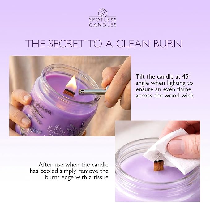 Spotless Leopard Fresh Lavender Candle 22oz Glass Jar with Wooden Wick in a Decorated Jar Within a Presentation Gift Box and Protective Shipping Box
