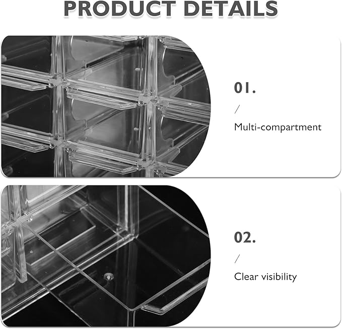 SOIMISS Jewelry Transparent Box: Makeup Organizer Desktop Organizer With Drawers - 16 Grid Stationery Storage Container Cosmetic Jewelry Case Sundries Storage Box 9.43x6.09x3.85