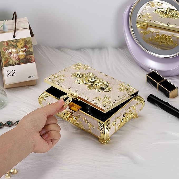 Hipiwe Jewelry Storage Chest Rectangular Keepsake Storage Box Trinket Decorative Box for Rings Earrings Holder Gift for Women, Large