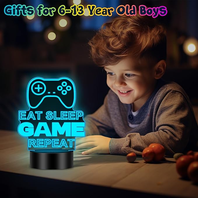 Linkax Gaming Gifts Stocking Stuffers for Teens Boys Girls, 3D Illusion Lamp Night Light Room Decor 16 Colors Change, Birthday Gifts for 6 7 8 9 10 11 12 Year Old Boy