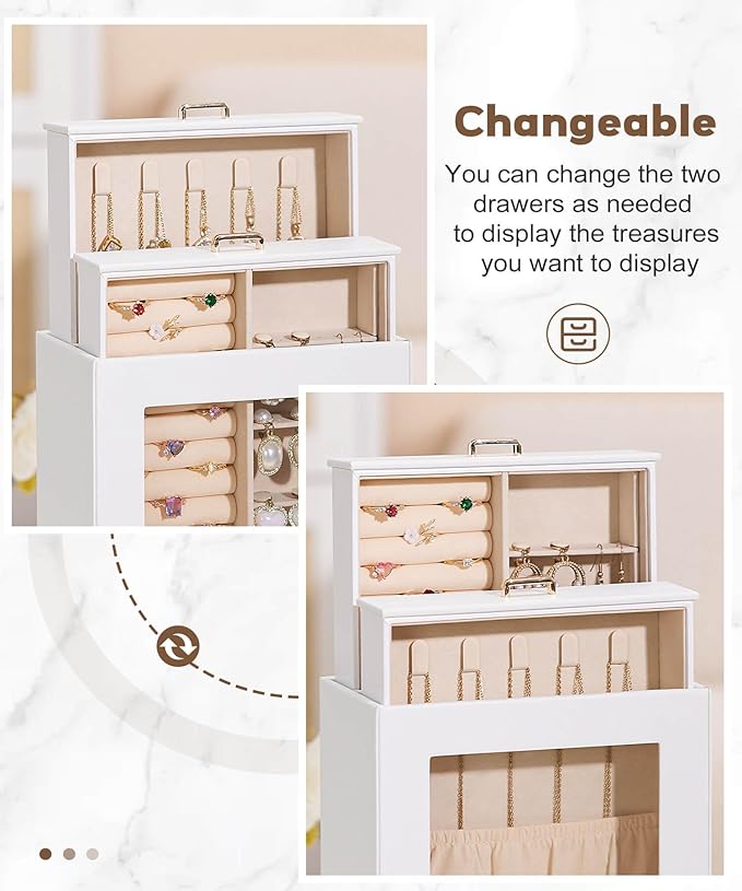 Mothers Day Gifts Homde Jewelry Organizer Girls Women Jewelry Box for Necklaces Rings Earrings Gift Bracelets Storage Case (White + Gold)