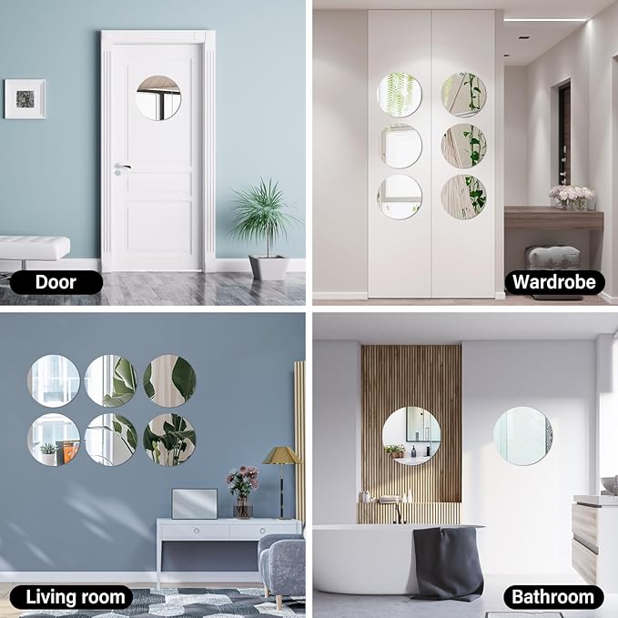 Fantasyon Acrylic Round Mirrors Self Adhesive Non Glass Mirror Circle Wall Mirror Clear Wall Sticker Decals for Wedding Table Centerpiece and Home Living Room Bedroom Wall Decor (6 inch/10 pcs)