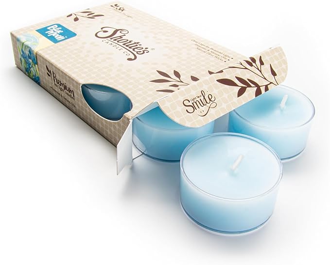 Shortie's Candle Company Blue Moon Premium Tealight Candles - Highly Scented with Essential Oils - 6 Blue Tea Lights - Beautiful Candlelight - Made in the USA - Fresh & Clean Collection