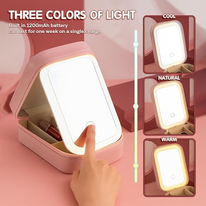 WANDERPRINT Personalized Floral Makeup Box with LED Mirror – Custom Name Birth Month Flower Jewelry Organizer, Travel Cosmetic Case Gift for Women & Girls on Christmas Birthday (Color 4)