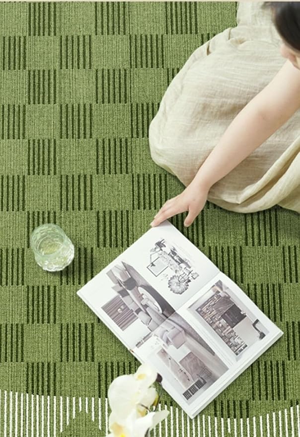 5x7 Odd Shaped Rugs Green Checked Irregular Area Rug for Living Room Bedroom Meetingroom Non Skid Indoor Throw Carpet Machine Washable Unique Designer Rug Boho Playroom Nursery Dorm Floor Rug Mat