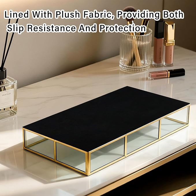 Gold Mirror Tray - Metal Decorative Perfume Organizer - Makeup Vanity Tray for Dresser，Jewelry,Bathroom, Bedroom