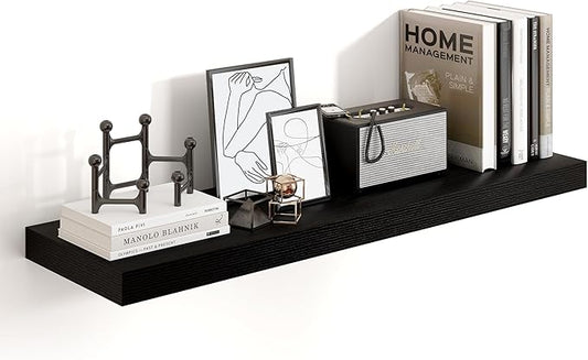 Heimlove 36 Inch Black Floating Shelves for Wall,10 Deep Wood Shelves with Invisible Brackets,Wall Mounted Storage & Display Shelves for Bedroom,Living Room,Kitchen,Office