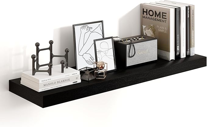 Heimlove Floating Shelves for Wall 55 Inch Long,Extra Large and Thick Wood Shelves Mounted Storage Hanging Shelf Invisible Bracket for Bedroom,Living Room,Kitchen,Office,Black