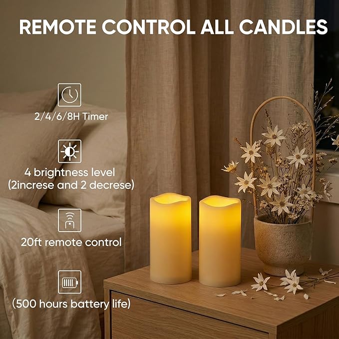 5plots 3" X 6" Outdoor Waterproof Candles, Battery Operated Led Ivory White Flameless Candles with 10-Key Remote & Timer for Indoor Home Lantern Holiday Decor, Set of 2