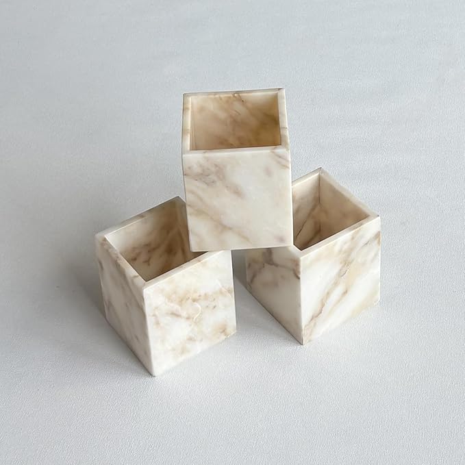Natural Marble Stone Square Storage Container Empty Vessel Holder Cup for Candle/Pens/Sundries items (Gold)