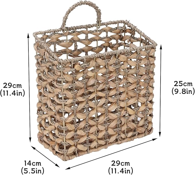 Magazine Holder, Woven Magazine Rack, Hanging Wall Basket with Handle, Rattan File Holder, Wall Mounted Storage Basket for Letters, Magazines, Books, Newspapers, Home & Office Organizer