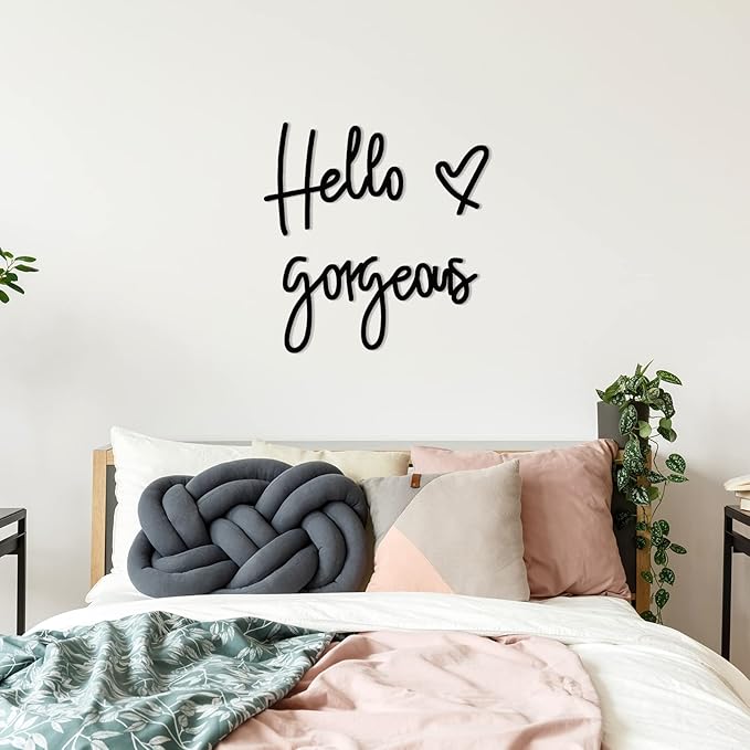 Blulu Hello Gorgeous Wall Decor Sign Hello Gorgeous Wall Art Minimalist Wooden Words Decor for Lash Room, Salon, Vanity or Makeup Room, Bathroom, Bedroom, Office(Black)