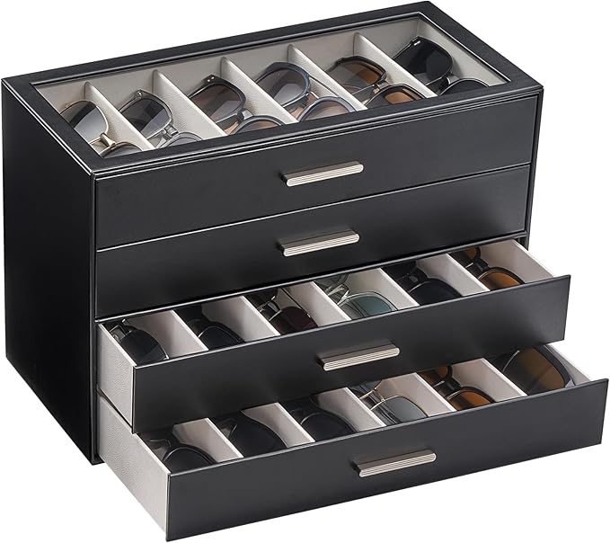 Lolalet Sunglasses Storage Box for Women, Eyewear Eye Glass Organizer with Clear Top Display Holder Case, Mothers Day Gifts