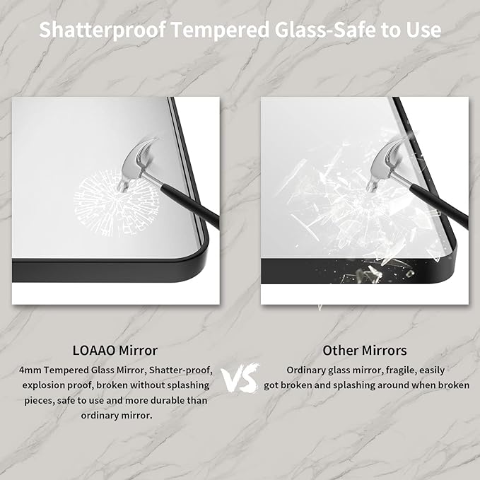 LOAAO Black Metal Framed Bathroom Mirror for Wall, Large 60X36 Inch Rounded Rectangle Mirror, Matte Black Bathroom Vanity Mirror Farmhouse, Anti-Rust, Tempered Glass, Hangs Horizontally or Vertically