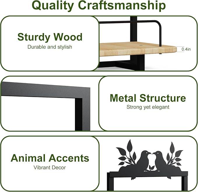 Shineled Wall Planter for Indoor Plants 2 Pack, Wall Mounted Plant Holder for Small Plants, Floating Wall Shelf for Plants, Real Oak Wood, Magnetic Animal Decor, Home Wall Decor (Bird)