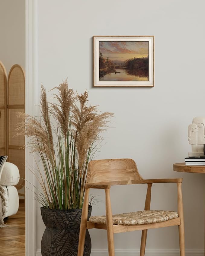 VIYYIEA Framed Wall Art for Living Room, Lake Canvas Prints, Vintage Home Decor, Fall Landscape Painting Picture, Bathroom Wall Decor Gifts for Friends or Family -【Dusk】-(12L x 10W)